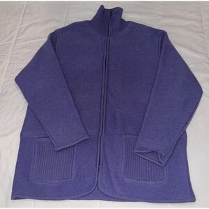 Coldwater Creek Purple 100% Wool Jacket Large Pockets Long Sleeve Warm Outerwear